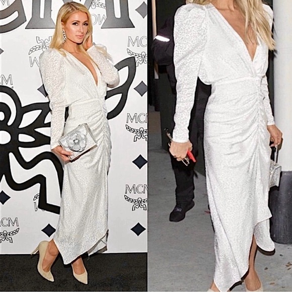 Ronny Kobo Astrid Midi Dress 90s Burnout Paris Hilton Bridal Wedding Prom Size L - Picture 2 of 12